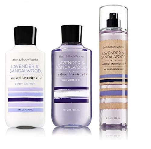 Product Cover Bath and Body Works LAVENDER & SANDALWOOD New Daily Trio Gift Set - Body Lotion ~ Fragrance Mist ~ Shower Gel - Full Size