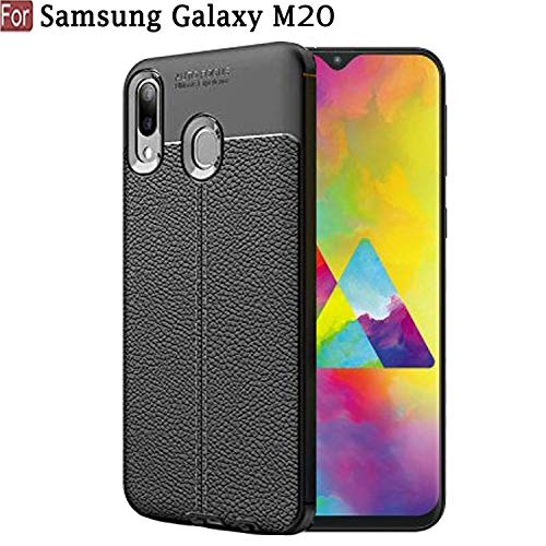 Product Cover CEDO Silicon Soft Flexible Leather Textured Auto Focus Shock Proof Bumper Back Cover for Samsung Galaxy M20 (Black)