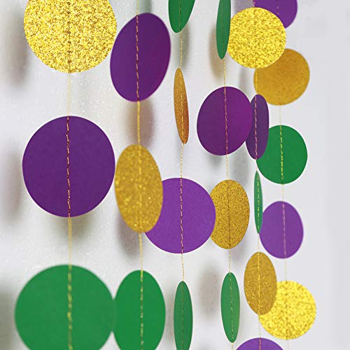 Product Cover Gold Purple Green Circle Dots Garland Kit Mardi Gras Decoration Paper Bead Polk Dot Streamers Fat Tuesday/Shrove Tuesday Hanging Bunting Banner Backdrop Party Supplies for Baby Shower/Wedding/Birthday