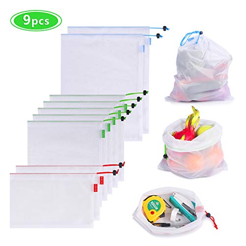 Product Cover Reusable Produce Bags, Eco Mesh Bags See-Through Grocery Shopping Storage Bags for Vegetables Fruit Fridge Organizing Large Medium Small - IMARVELO (9 pcs)