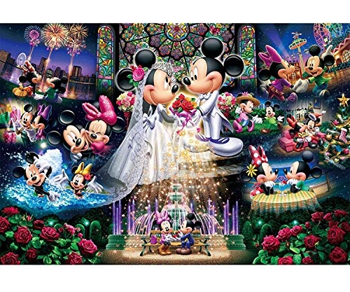 Product Cover Karyees DIY 5D Diamond Painting by Numbers Kits 20x14In Disney Mickey&Minnie DIY 5D Diamond Canvas Painting by Number Full Drill Crystal Rhinestone Diamond Paintings Disney Mickey Mouse Wedding Wishes