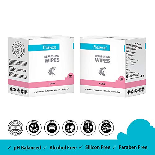 Product Cover Freshca Refreshing Wet Wipes Single Sachet Men Women Hand Face Floral Fragrance Paraben Silicon Alcohol Free 100 pcs