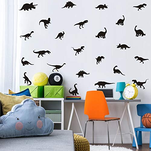 Product Cover TOARTi Black Dinosaur Wall Decal, Minimalist Animals Vinyl Dinosaur Wall Art Sticker for Baby Boy Wall Decoration (37pcs)