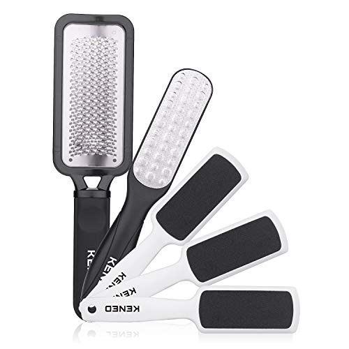 Product Cover Foot Scrubber Pedicure Tools Rasp - 5 PCS KENED Foot File Callus Remover For Feet To Remove Hard Skin - 2 X Stainless Steel Black, 3 X Plastic White