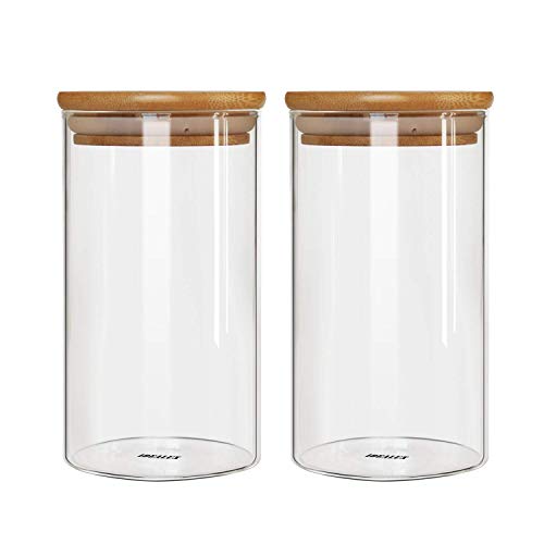 Product Cover IDEALUX Glass Storage Jar,with Airtight Seal Bamboo Lid, 48 Ounce Set of 2, 1400ml Coffee Bean and Kitchen Food Container