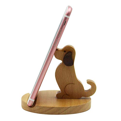 Product Cover KINGSEVEN Cute Dog Cell Phone Holder Stand, Wooden Smartphone Desk Holder for iPhone Xs/Max/XR/X/8/7 Plus/Google Pixel/Samsung Galaxy Note