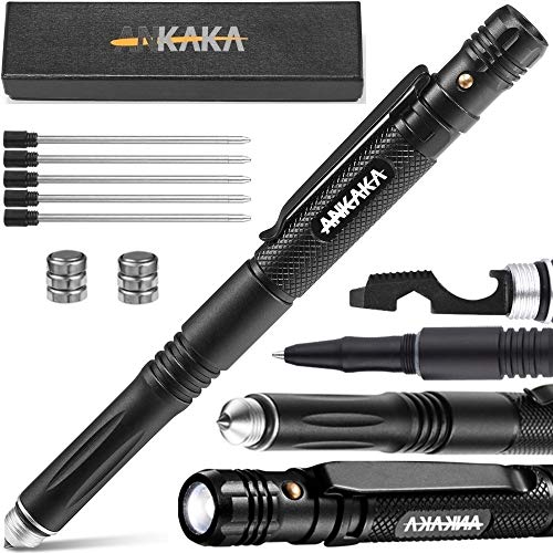 Product Cover The Most Loaded 6-in-1 Tactical Pen: Solves Other Brands' Weaknesses,Self Defense Tip + Flashlight + Ballpoint + Bottle Opener + Screw Driver + Hexagonal Wrench, 5 Ink Refills + 6 Batteries + Gift Box