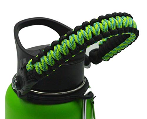Product Cover SendCord Paracord Handle for Hydro Flask Wide Mouth Water Bottles - Easy Carrier with Survival-Strap, Safety Ring, and a Carabiner - Fits Wide Mouth Bottles 12 oz to 64 oz (Green)