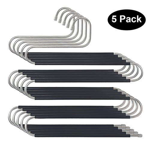 Product Cover STAR-FLY Pants Hangers Non Slip Updated S-Shaped 5 Layers Hangers Closet Space Saver for Jeans Scarf Tie Clothes (5-Pack)