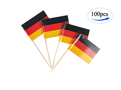 Product Cover Germany Flag German Flags,100 Pcs Cupcake Toppers Flag, Country Toothpick Flag,Small Mini Stick flags Picks Party Decoration Celebration Cocktail Food Bar Cake Flags