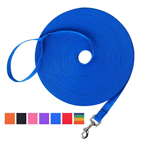 Product Cover Hi Kiss Dog/Puppy Obedience Recall Training Agility Lead - 15ft 20ft 30ft 50ft 100ft Training Leash - Great for Training, Play, Camping, or Backyard Blue 30 Feet