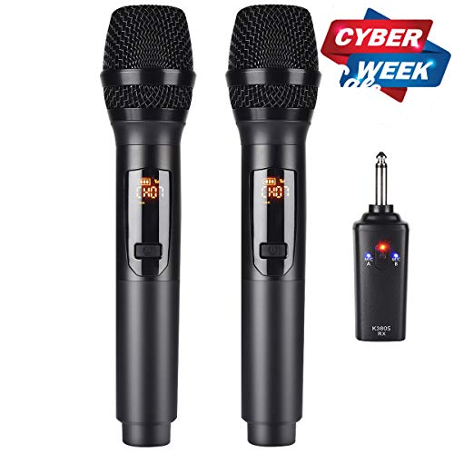 Product Cover Kithouse K380S Rechargeable Wireless Microphone Karaoke Microphone Wireless Mic Dual with Receiver System Set - Professional UHF Handheld Dynamic Cordless Microphone for Singing Karaoke Speech Church