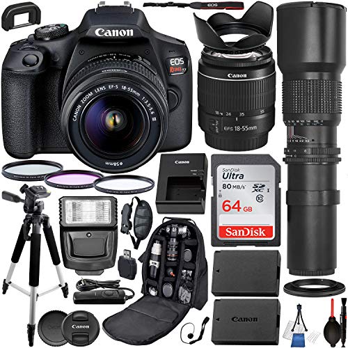 Product Cover Canon EOS Rebel T7 DSLR Camera with EF-S 18-55mm & 500mm Preset Lens with 2x Teleconverter (1000mm) & Premium Accessory Bundle - Includes: SanDisk Ultra 64GB SDXC Memory Card, 3PC Filter Set & More