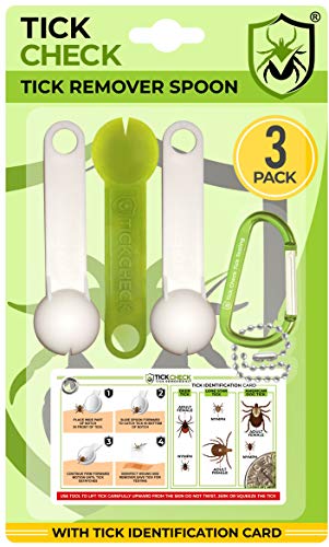 Product Cover TickCheck Tick Remover Spoon - 3 Pack Tick Removers with Tick ID Card & Carabiner ... (2 Sets, Total 6 Spoons)
