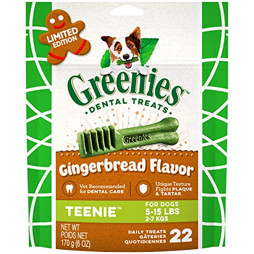 Product Cover Greenies Gingerbread Flavor Teenie Dental Dog Treats, 6 oz. Pack (22 Count), Great Holiday Dog Stocking Stuffers