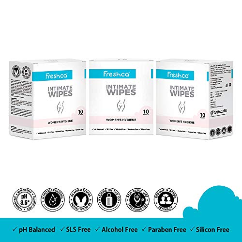 Product Cover Freshca Intimate Womens Wet Wipes Single Sachet Lactic Acid based Formula pH 3.5 Paraben Silicon Alcohol Free 30pcs