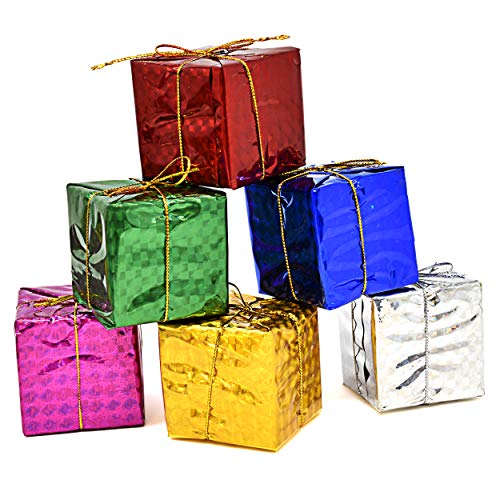 Product Cover Gift Boutique Christmas Gift Box Present Ornaments 36 Pcs Mini Wrapped Boxes Miniature Foil Ornaments Decoration Boxes Assorted Colors Miniature 2 Inches