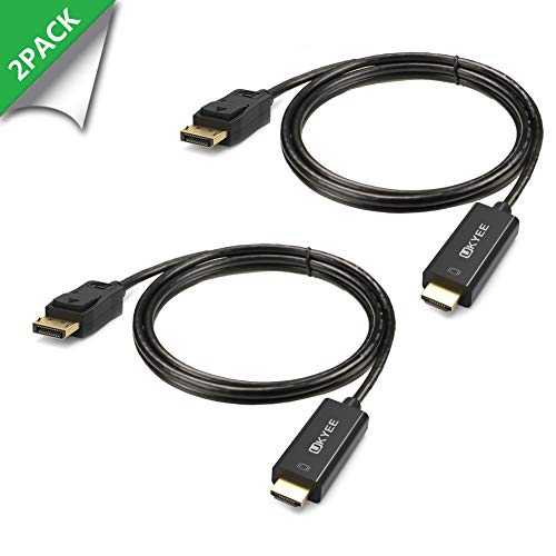 Product Cover Displayport to HDMI Cable 6 feet 2-Pack, UKYEE Display Port (DP) to HDMI Cable Adapter 6ft Male to Male Cord Converter for PCs to HDTV, Monitor, Projector with HDMI Port