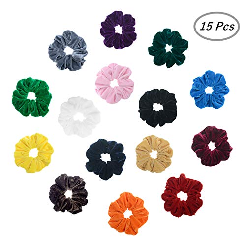 Product Cover 15 Pack Colored Large Scrunchies for Thick Hair Women Elastic Ponytail Holder