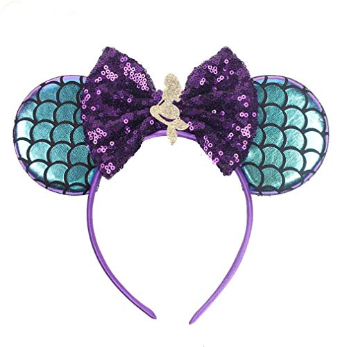 Product Cover YanJie Mouse Ears Headbands, Glitter Party Favor Decoration Cosplay Costume for Children & Adults (Mermaid Double)
