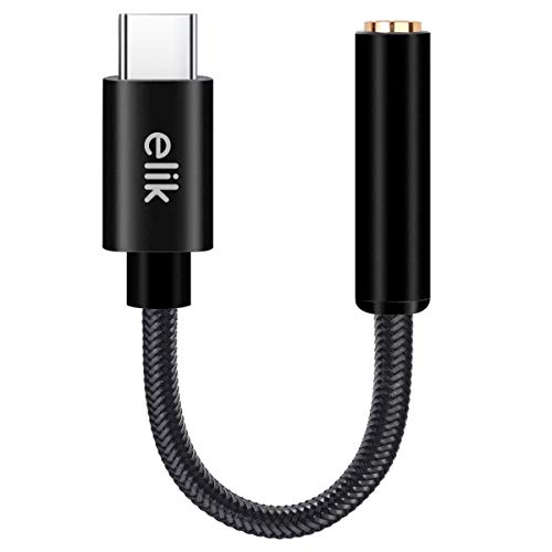 Product Cover ELIK USB C to Headphone Jack Adapter, USB-C Type C to 3.5mm Female Audio Aluminum with Aux Hi-Res DAC Compatible for Google Pixel 3/4, Moto Z3/Z2, Samsung Galaxy Note 10 / Plus (Black)