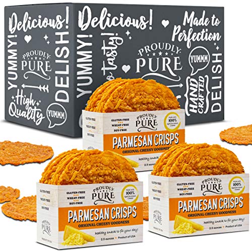Product Cover Proudly Pure Parmesan Cheese Crisps - Keto Snacks Zero Carb Crunchy Delicious Healthy 100% Natural Aged Cheesy Parm Chips Wheat & Gluten Free Keto Crackers Low Carb Snacks (Original, 3 Pack)
