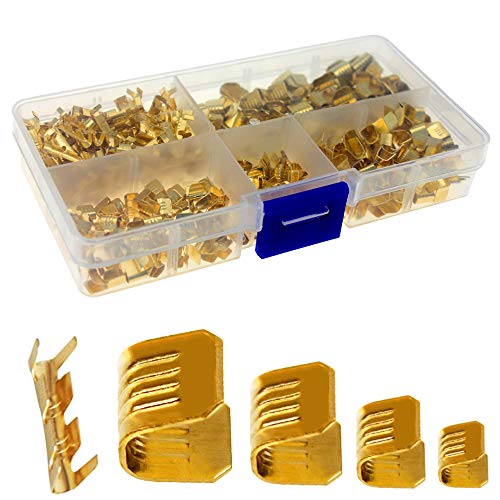 Product Cover KeeYees 500 Pcs U Shape Copper Ring Terminals Crimp Kit - Non-Insulated Assortment Cable Wire Spade Electric Butt Connector Kit