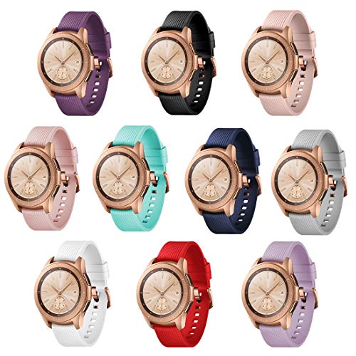 Product Cover TECKMICO 10PCS Galaxy Watch Bands,20mm Silicone Replacement Bands Compatible for Samsung Galaxy Watch 42mm with Rose Gold Watch Buckle,10 Colors for Women Men Gift (Set of 10, Rose Gold Buckle)