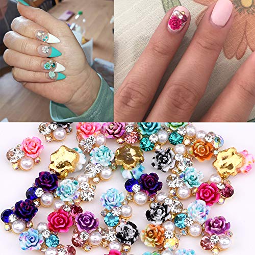 Product Cover 36pcs Flowers 3d Nail Jewelry And Decorations in Crystal Rhinestones 9 Colors Mixed Portable Size for Nails