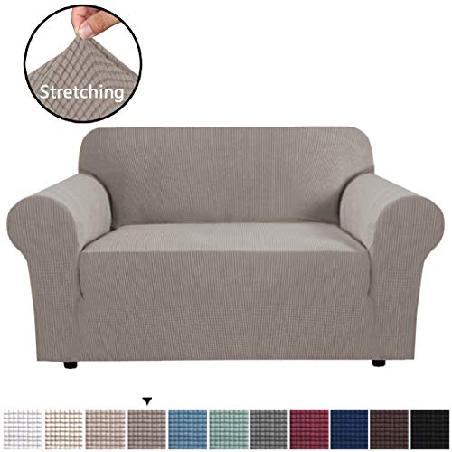 Product Cover H.VERSAILTEX 1 Piece Stretching Skid Resistance Slipcover/Furniture Cover for Loveseat, Thick and Durable Soft Spandex Lycra Jacquard Sofa Cover, Easy to Put On, Taupe (2 Seater)