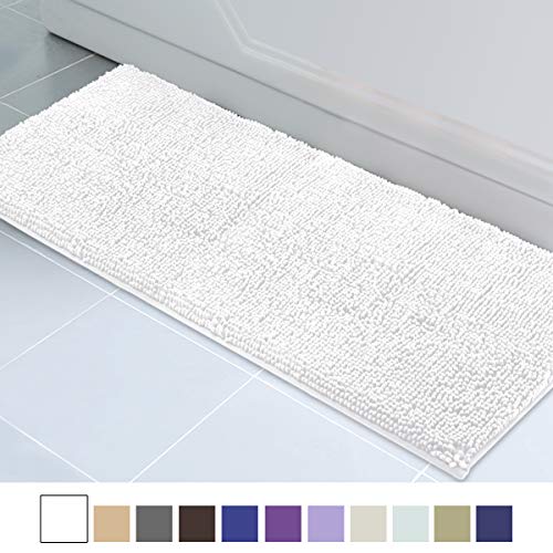 Product Cover ITSOFT Non Slip Shaggy Chenille Soft Microfibers Runner Large Bath Mat for Bathroom Rug Water Absorbent Carpet, Machine Washable, 21 x 59 Inches White