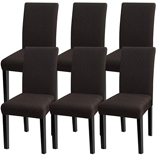 Product Cover Fuloon 6 Pack Super Fit Stretch Removable Washable Short Dining Chair Protector Cover Seat Slipcover for Hotel,Dining Room,Ceremony,Banquet Wedding Party (Deep Coffee)