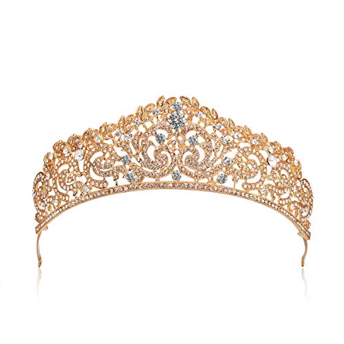Product Cover Crystal Princess Crown - Princess Tiaras and Crowns for Little Girls Gold - Wedding Crown for Bride, Wedding, Engagement, Party, Birthday (Golden Crown)