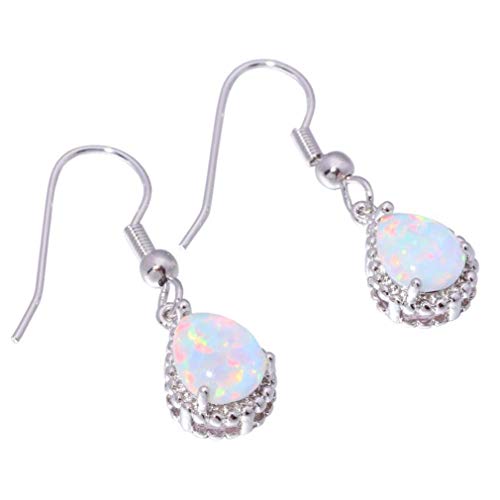 Product Cover andy coolTeardrop Earrings Created White Fire Opal Jewelry Gemstone Dangle Earrings for Women Useful and Practical