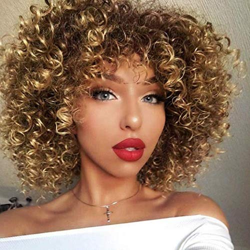 Product Cover N&T Afro Short Curly Wigs for Black Women Synthetic Hair Ombre Blonde and Brown Wig with a Free Cap 14