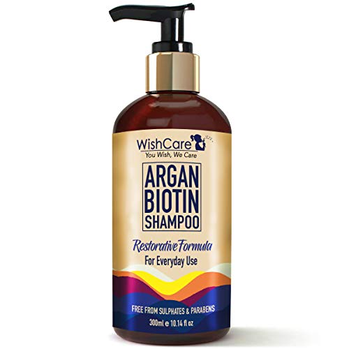 Product Cover WishCare®️ Argan Oil Biotin Shampoo - Restorative Formula - Free from Mineral Oils, Sulphates & Parabens - For Regular Use - 300 Ml