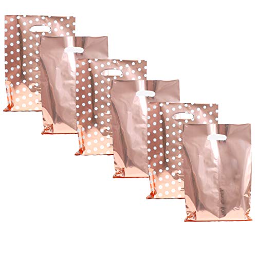 Product Cover UNIQOOO 60 Metallic Rose Gold & Polka Dot Wedding Favor Bags, Treat Bags Bulk, Gift Candy Cookie Buffet Bag, Great for Wedding, Baby Shower, Birthday Party, Events, Celebrations - 6 1/2