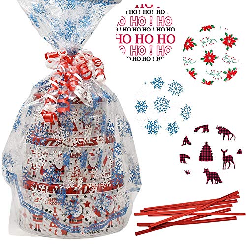 Product Cover Gift Boutique Plastic Jumbo Christmas Cello Basket Bags, Christmas Cookie Tray Bags Pack of 8 Holiday Goody Party Favor Wrapping Bags 22