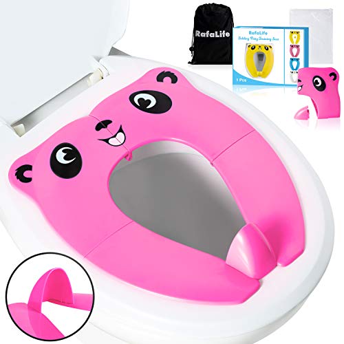 Product Cover RafaLife Bath Toys - [Upgrade Version] Portable Toilet Training Seat for Toddlers, Boys & Girls. Large Folding Travel Potty Seat. Extra Stable, Powerful and Safe, with Handy Carry Bag (Pink)