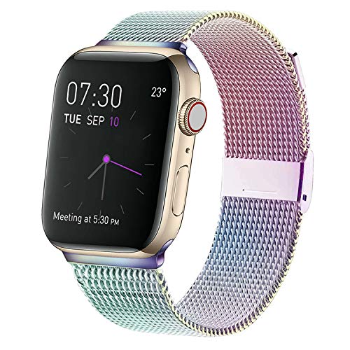 Product Cover MCORS Compatible with Apple Watch Band 44mm 42mm,Stainless Steel Mesh Loop with Adjustable Magnetic Closure Replacement Bands Compatible with Iwatch Series 5 4 3 2 1 Colorful