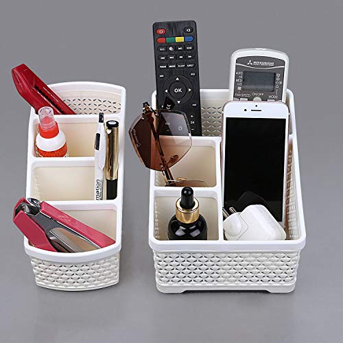 Product Cover FLYNGO Multifunction Plastic Storage Basket Desk Remote Mobiles Stand Stationery Pen Holder and Makeup Organizer for Home and Office Study Table (2 Pcs, Multicolor)