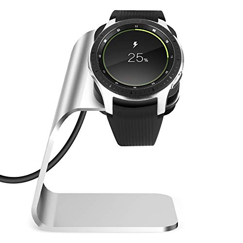 Product Cover NANW Compatible with Samsung Galaxy Watch 42mm 46mm Gear S3 Charger (Not for Active), Replacement Charging Cradle Dock Station Adapter Holder with 4.2ft USB Charging Cable, Silver