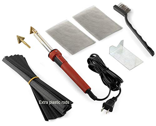 Product Cover Jounjip Plastic Welding Kit for Bumper Kayak Repairs -2 Welder Tips, 2 Wire Mesh, 20 Black Plastic Rods, 80W Iron