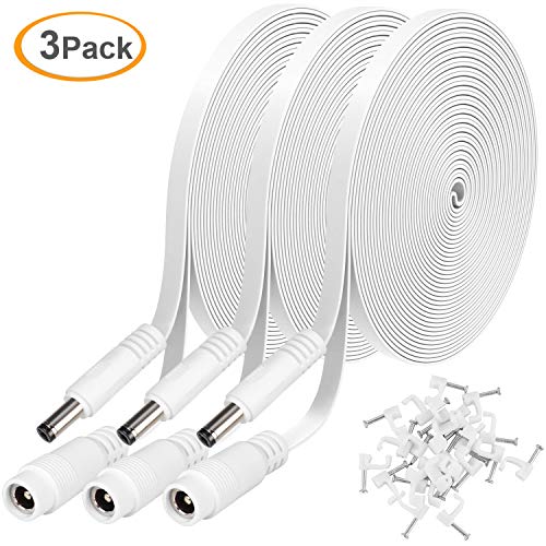 Product Cover 3 Pack DC Power Extension Cable 20ft 2.1mm x 5.5mm Compatible with 12V DC Adapter Cord for CCTV IP Camera, LED, Car - White