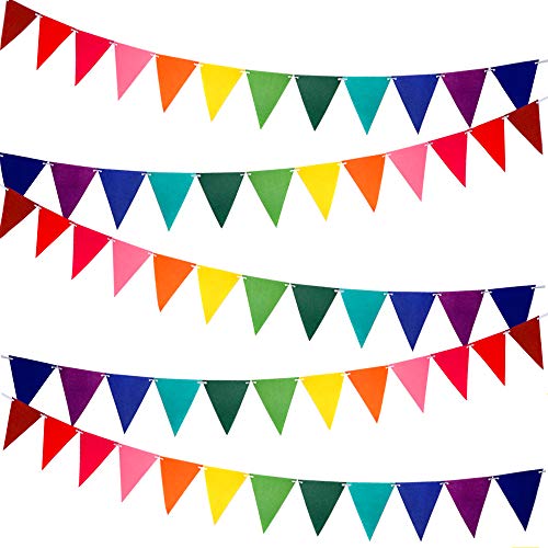 Product Cover RUBFAC 60pcs Rainbow Felt Fabric Pennant Banners Multicolor for Birthday Party Decoration (5 Pack)