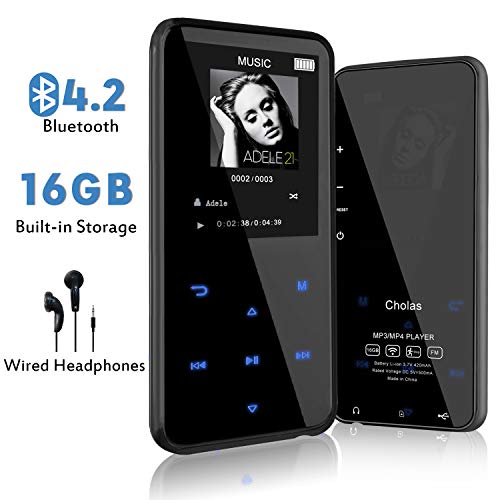 Product Cover MP3 Player with Bluetooth 4.2, Cholas MP3 Player with 2.4 Inch Screen, 16GB MP3 Player with Headphones, Speaker, Voice Recorder, FM Radio Recording, Pedometer, Support up To 128GB