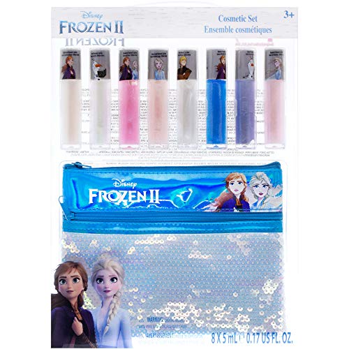 Product Cover Townley Girl Disney Frozen 2 Anna and Elsa Lip Gloss Set with Sequin Bag, Ages 3+ - 9 Pack