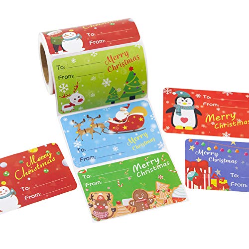 Product Cover 200Pcs Roll Christmas Gift Tags Holiday Santa Claus Self Adhesive Christmas Stickers Perforated Christmas Gift Decoration