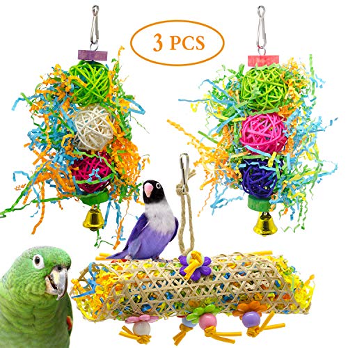 Product Cover SHANTU 3Pack Bird Chewing Toys Foraging Shredder Toy Parrot Cage Shredder Toy Foraging Hanging Toy for Cockatiel Conure African Grey Parrot