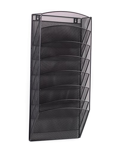 Product Cover Klickpick Office 8 Sections Hanging Files Wall Mounted Metal Mesh File Document Organizer Magazine Holder Rack Organizer Racks Multipurpose Use to Display Files, Magazine, Newspapers- Black